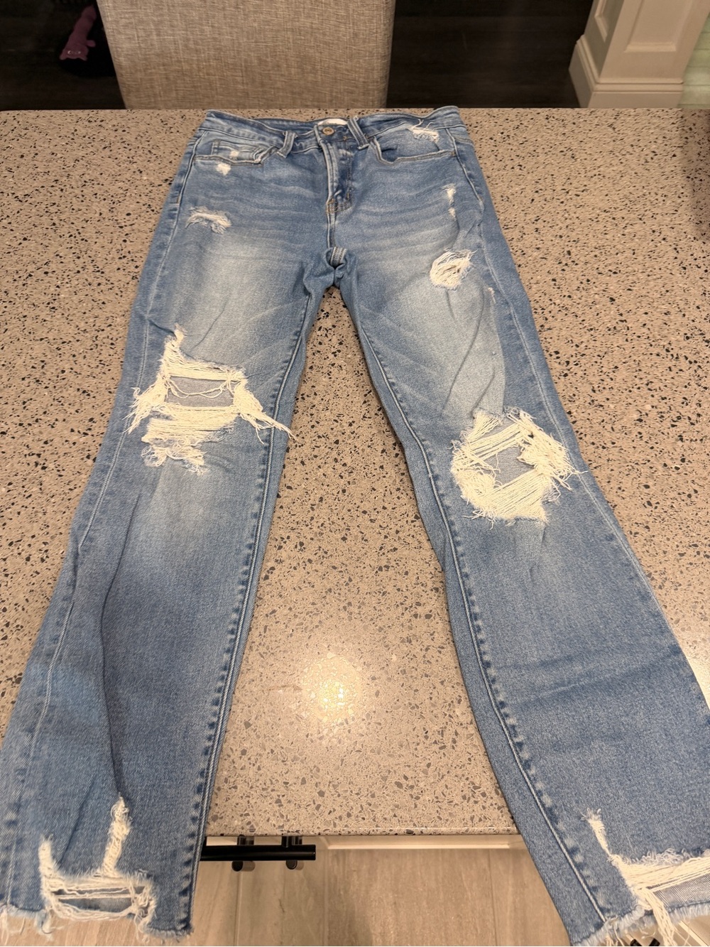 Flying Monkey Light Blue Distressed Straight Leg Jeans